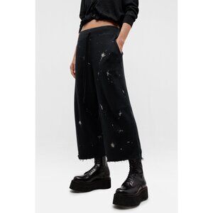 R13 Black ARTICULATED KNEE Acid Washed Paint Splatter Cotton Terry Sweatpants XS